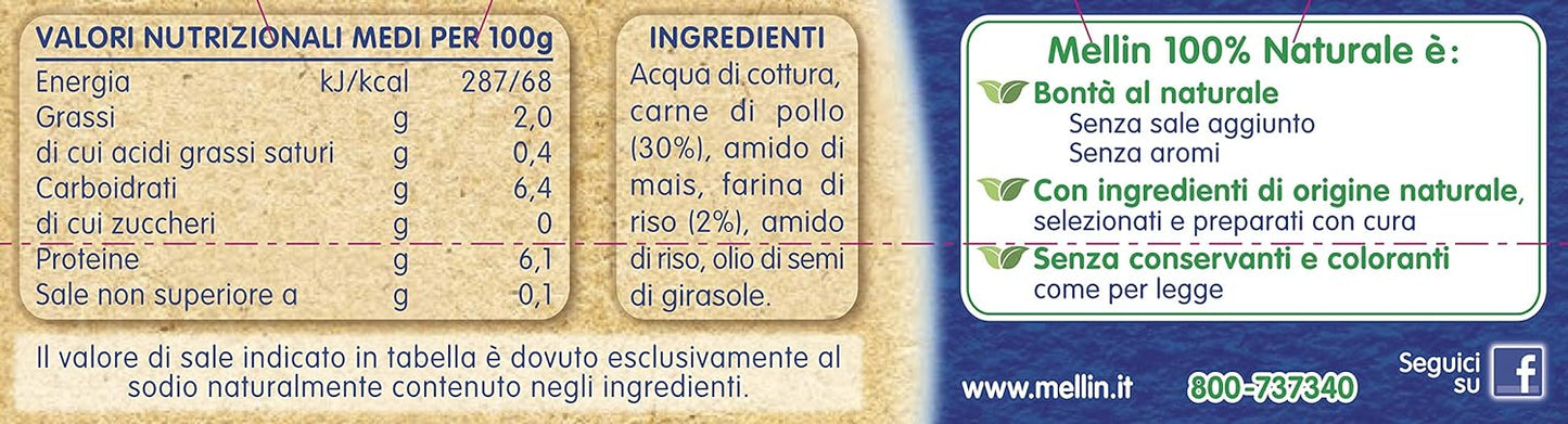 Pollo naturale omogeneizzato al 100% Mellin - 24 vasetti da 80 g (confezione da 24)