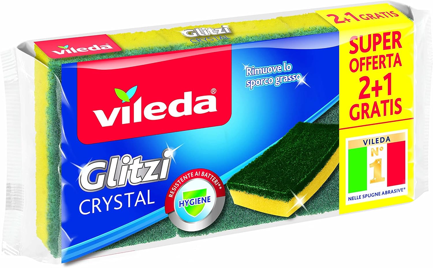 Vileda Glitzi Crystal Spugna da Cucina - Confezione da 3 Pezzi