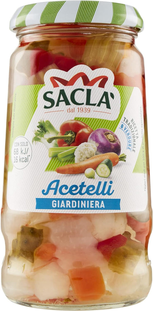 Saclà, Acetelli, Giardiniera, Ideale per Aperitivo, Antipasti e Preparazioni, Vaso Vetro, 290g (170g sgocciolato), Confezione da 12 pezzi