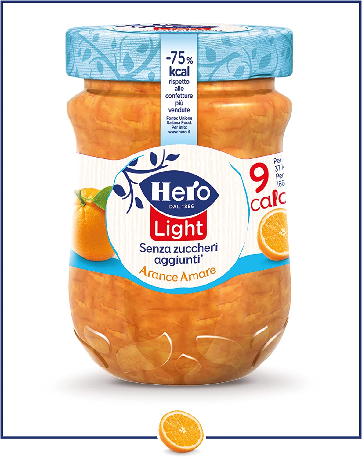 Hero Light Marmellata di Arance Amare light, 8 vasetti da 280 gr, marmellata e confettura extra, frutta di alta qualità, senza conservanti e senza coloranti, pochissime calorie per porzione