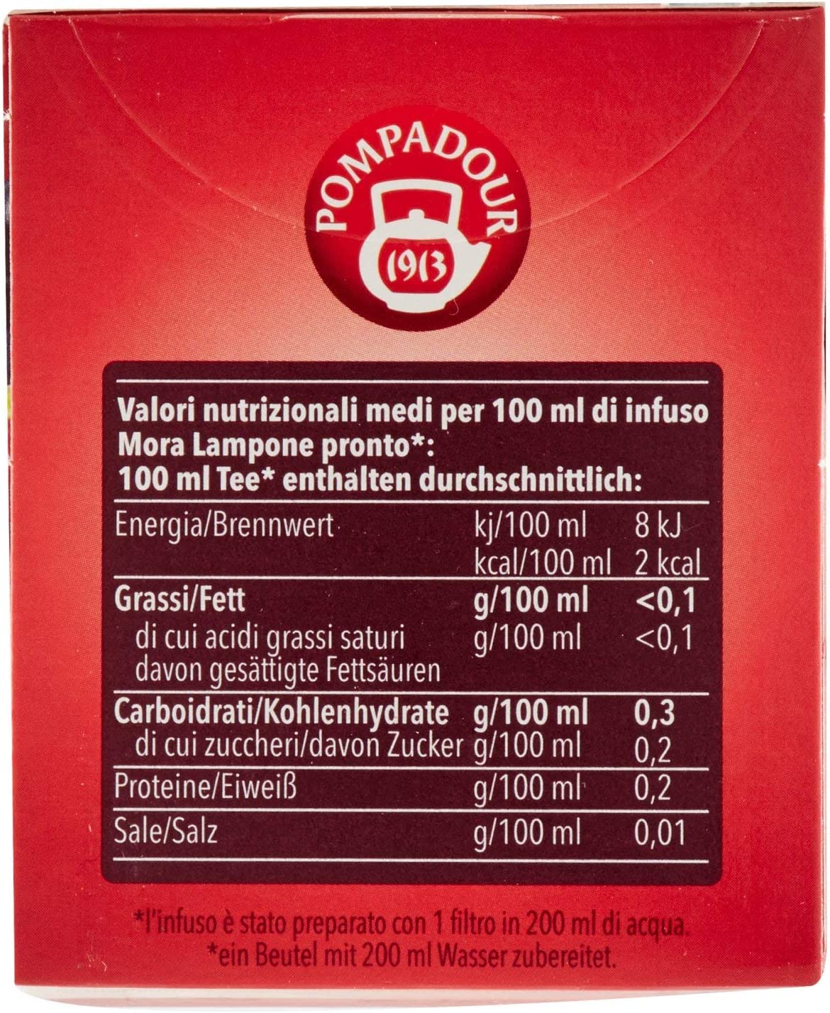Pompadour Infuso, Mora Lampone, 20 Filtri x 3 gr [60 gr]
