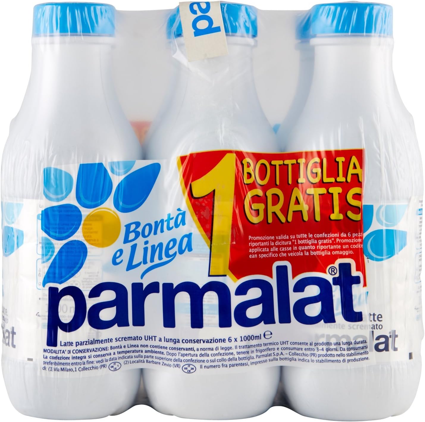 Parmalat Bontà e Linea Latte Parzialmente Scremato 1000 ml - Bottiglia (Confezione da 6)