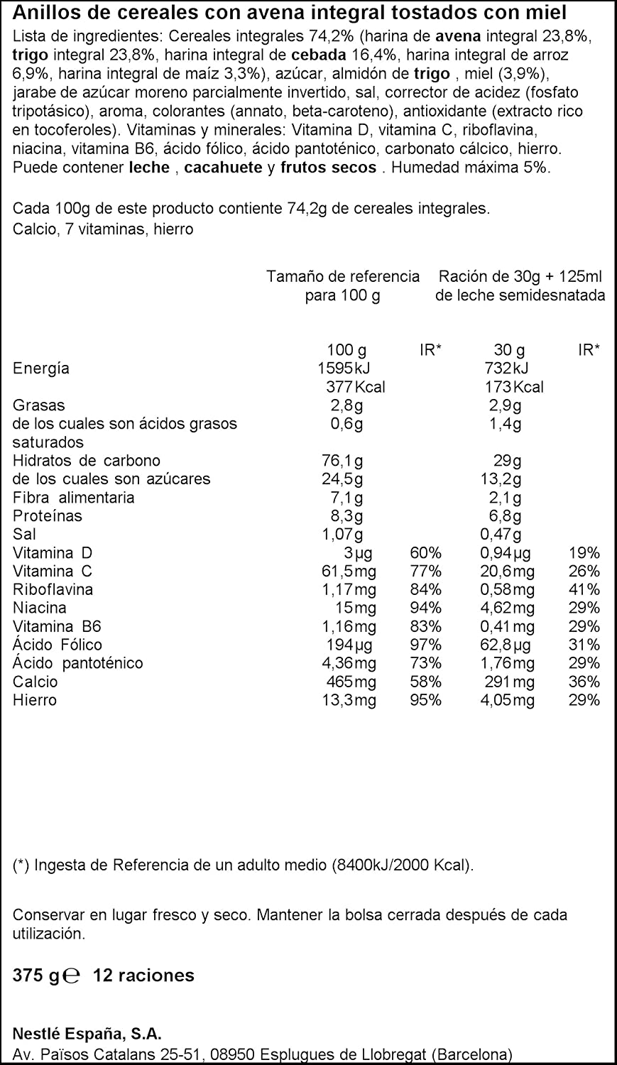 Nestlé, Cheerios, Anelli di Cereali Tostati, con Miele, 375 gr