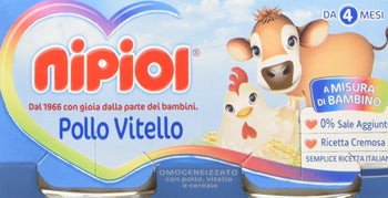 Nipiol Omogeneizzato Vitello, Pollo, 80 g, Confezione da 24