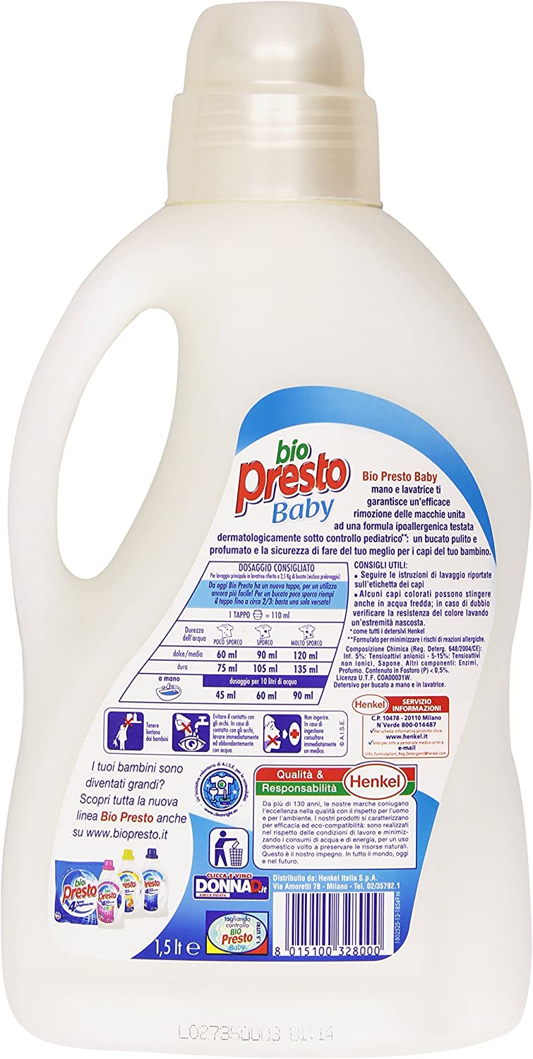 Bio prestobaby, Detersivo a Mano e lavadora1500ml – [Confezione da 3]