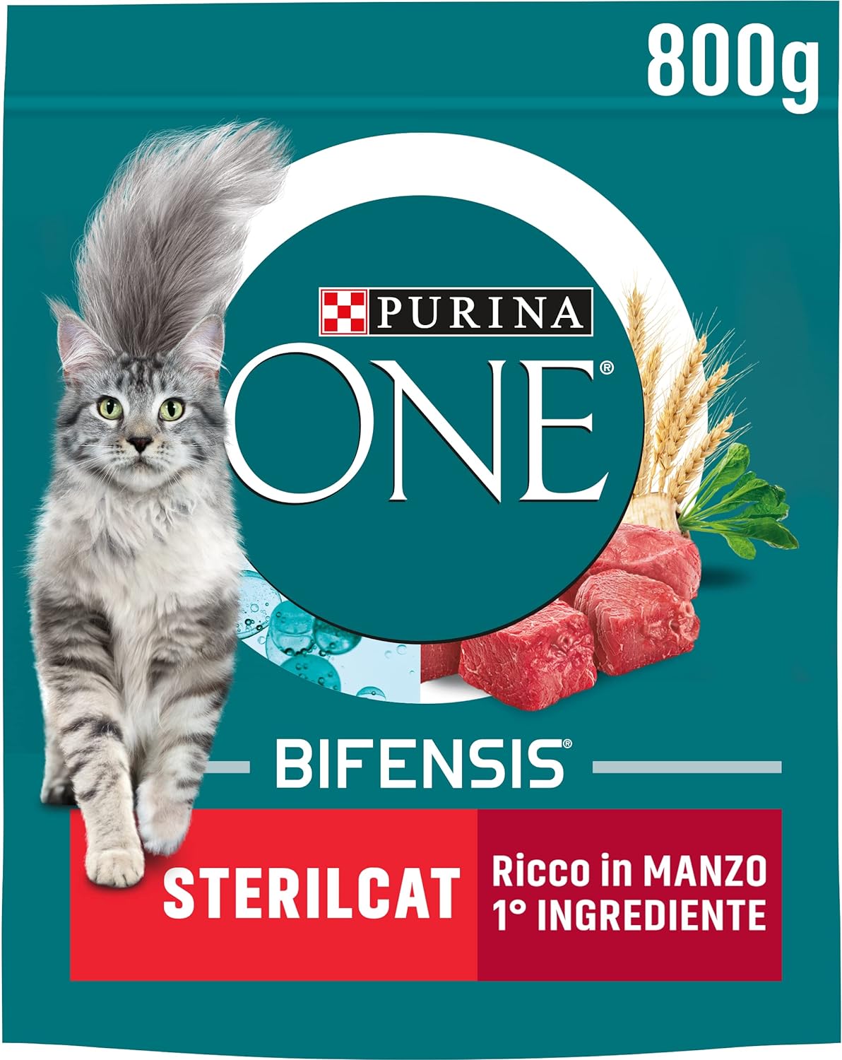 PURINA ONE Bifensis Crocchette Gatto Sterilcat Ricco in Manzo e Frumento- 8 sacchi da 800g ciascuno
