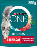 PURINA ONE Bifensis Crocchette Gatto Sterilcat Ricco in Manzo e Frumento- 8 sacchi da 800g ciascuno