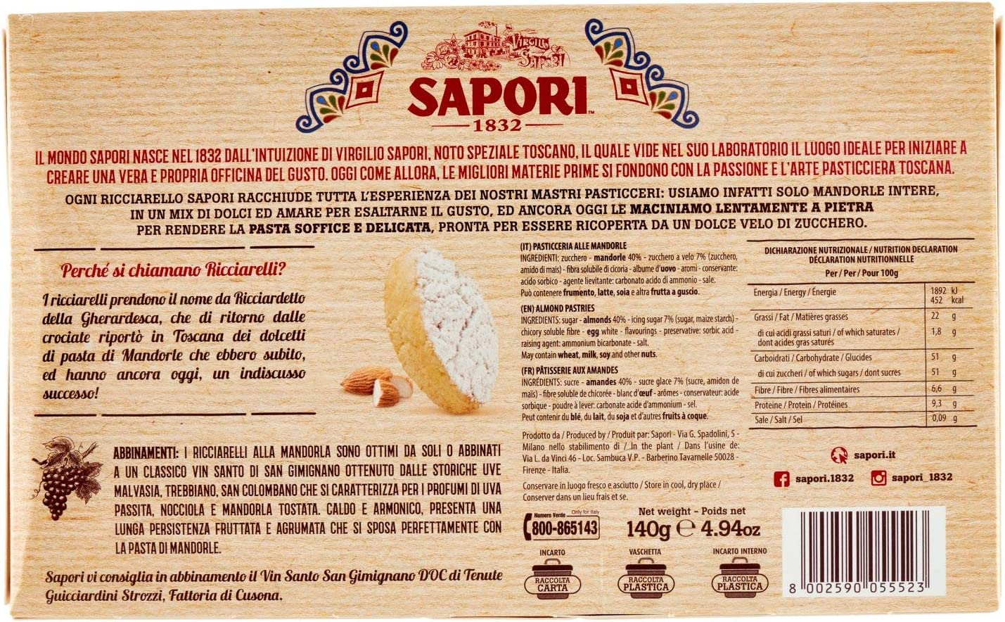 Sapori Di Siena Ricciarelli Alla Mandorla, 140g