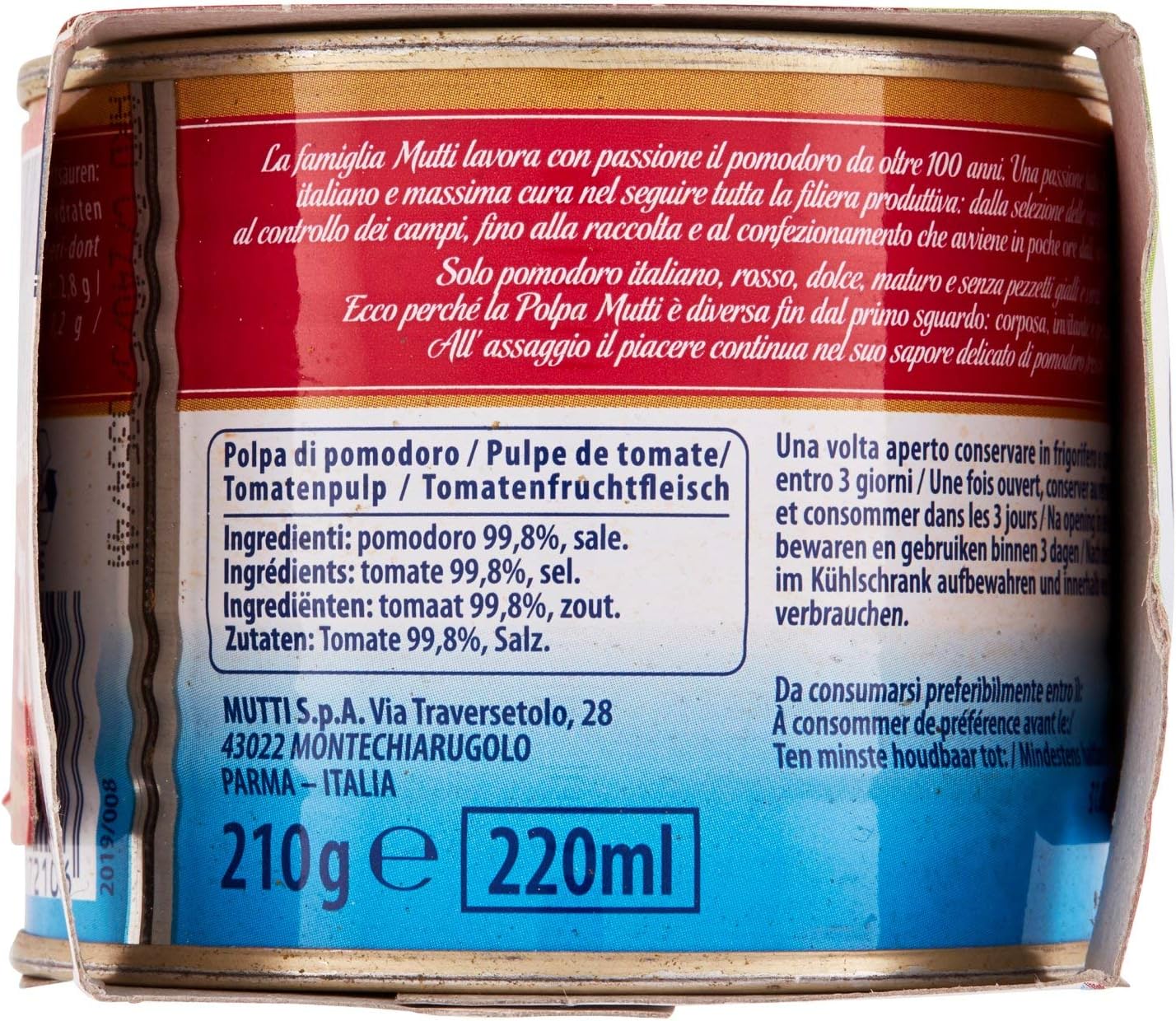 MUTTI 12 Confezioni pomodori polpa 210gr