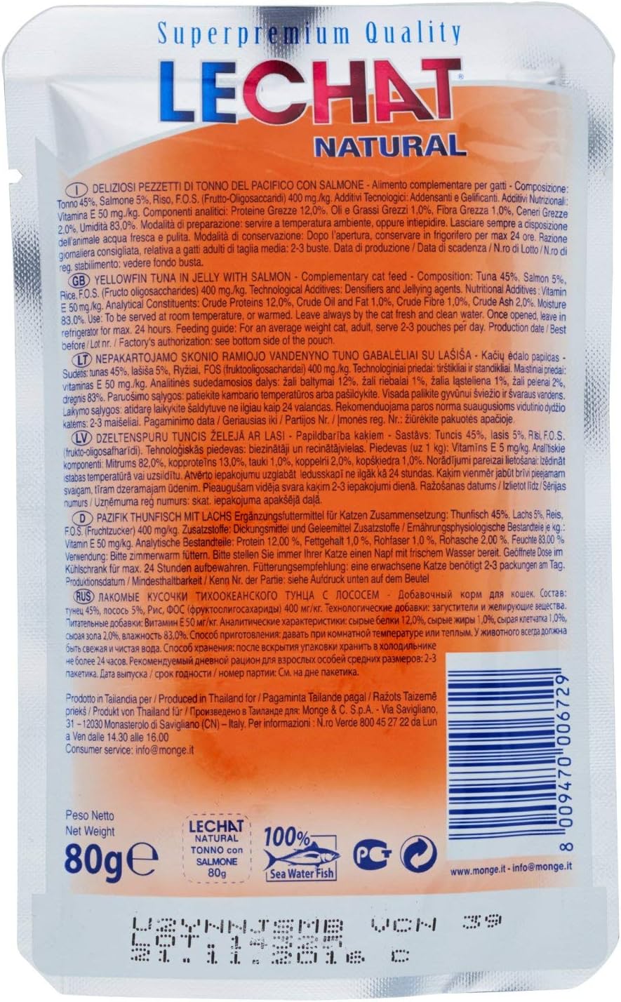 LeChat Natural Buste Tonno con Salmone, 80g