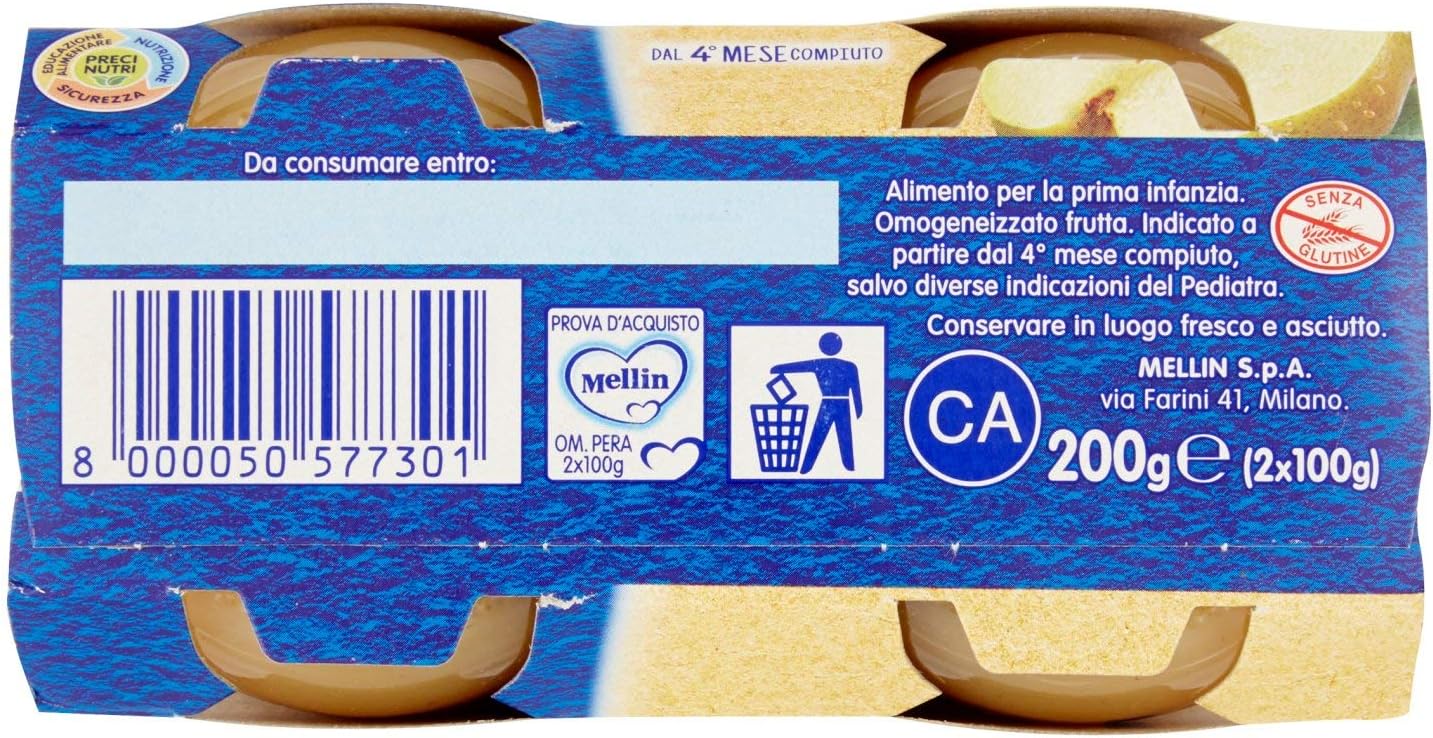 Mellin Omogeneizzato Pera, 2 x 100g
