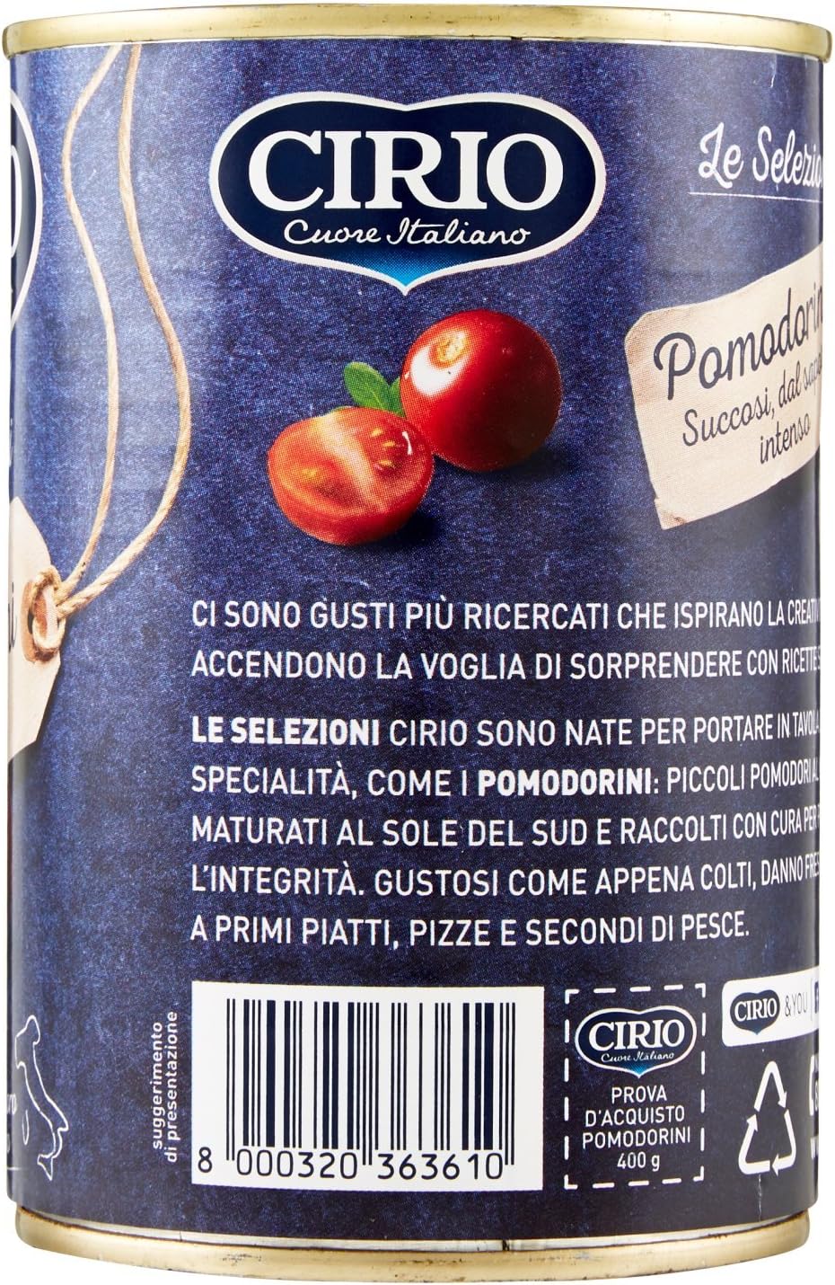 Cirio - I Pomodorini, Piccoli Pomodori Al Naturale Con Il Loro Succo - 8 pezzi da 400 g [3200 g]