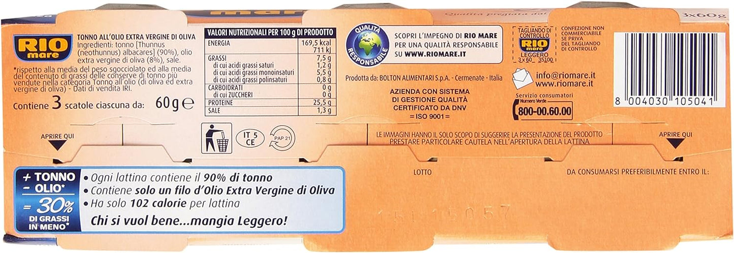 Rio Mare - Tonno, All'Olio Extra Vergine Di Oliva, 3 Scatole Da 60 G - 180 G