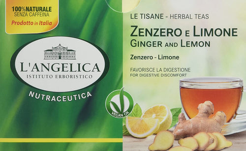 L'Angelica, Tisana Funzionale Zenzero e Limone, Ideale per il Dopo Pasto, Proprietà Digestive e Rilassanti, Vegan, 10 Confezioni da 20 Filtri