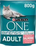 Purina One Bifensis Crocchette per Gatto Adulto con Salmone e Cereali integrali, 8 Confezioni da 800 g