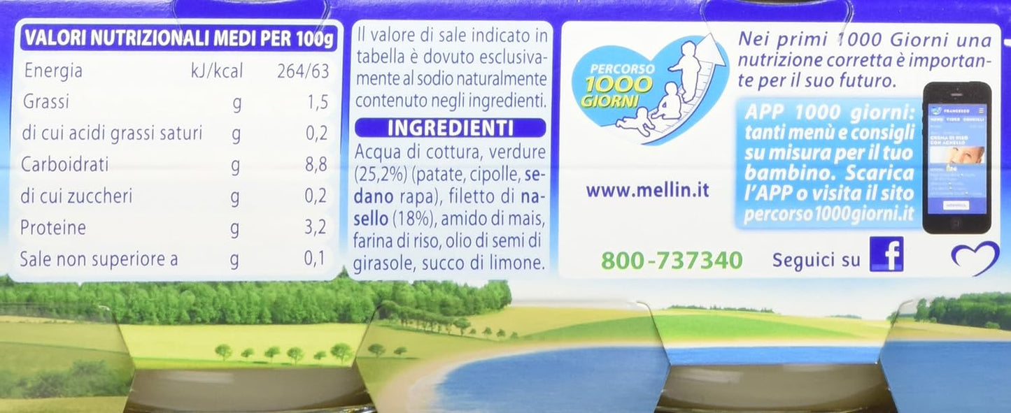 Mellin Omogeneizzato Nasello e Verdure - 24 Vasetti da 80 gr