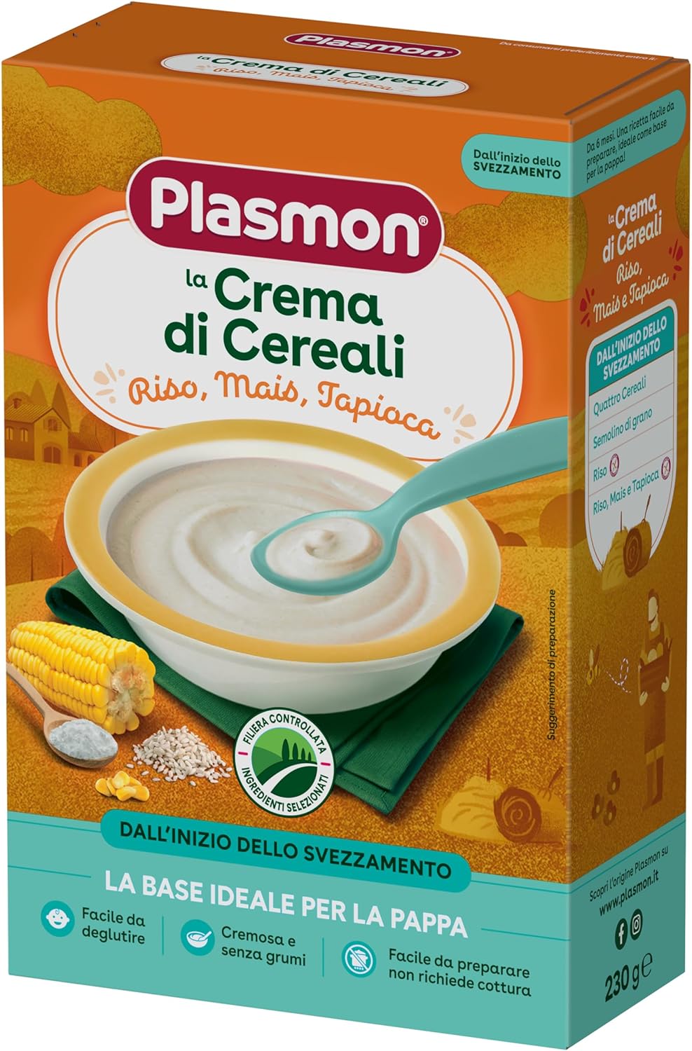 Plasmon Crema di Cereali Riso, Mais e Tapiocca 230g Con Ingredienti selezionati, La base ideale per la pappa