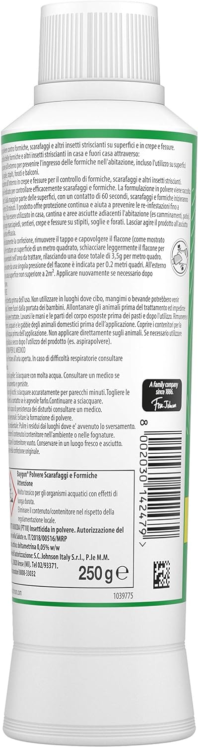 Baygon Insetticida in Polvere per Scarafaggi e Formiche, Effetto Rapido e Lunga Durata, 250g
