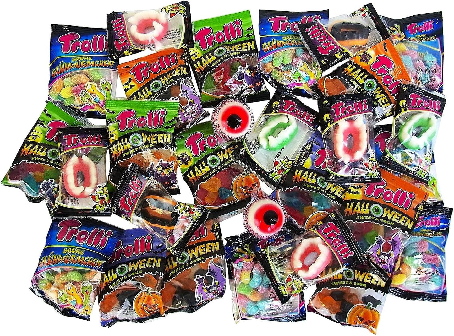 Trolli Halloween Sweet & Sour 360g - Confezione Grande di Caramelle Miste con Glotzer, Vermicelli Acidi e Dracula