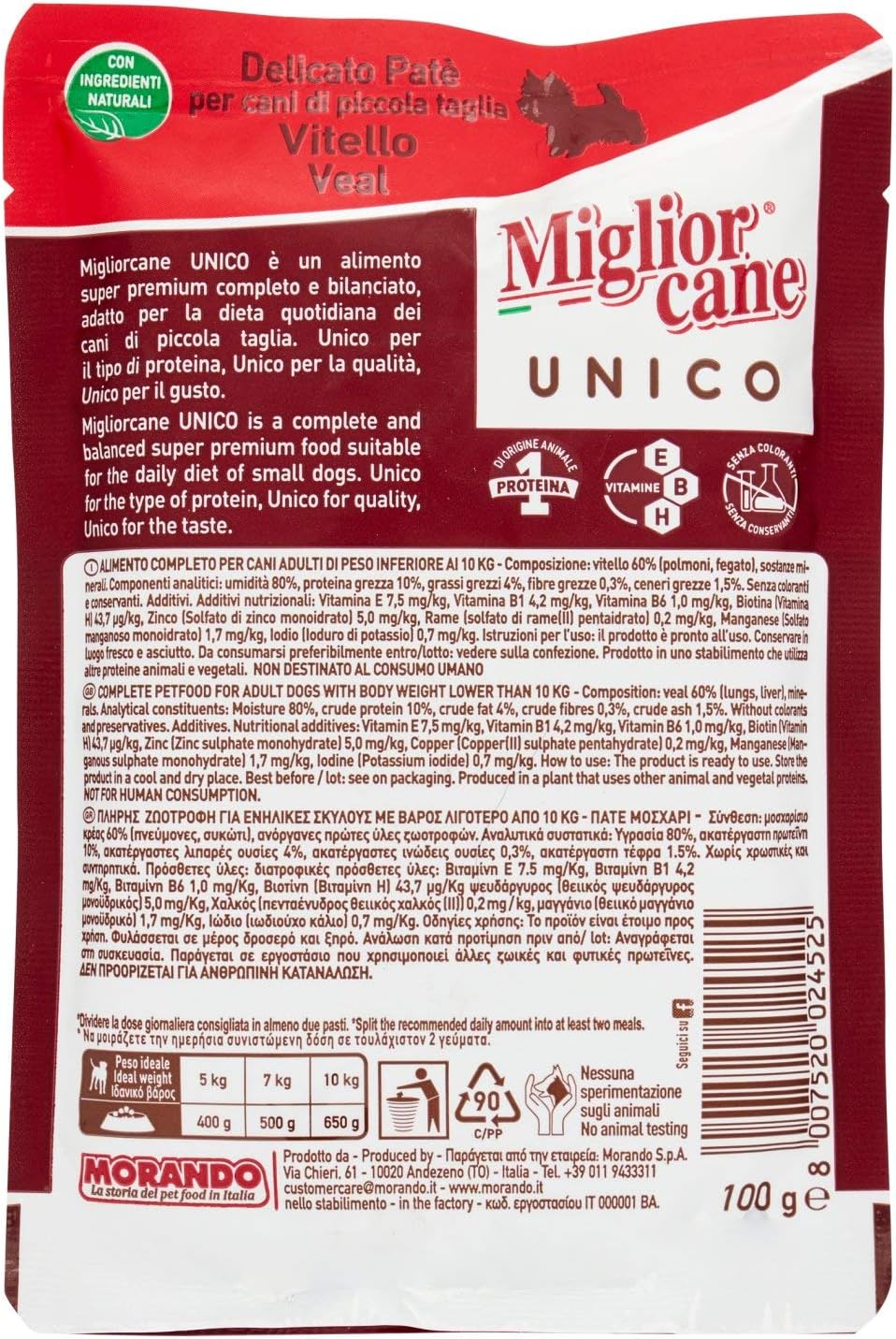 Migliorcane Cibo per Cani con Vitello, 48 x 100g