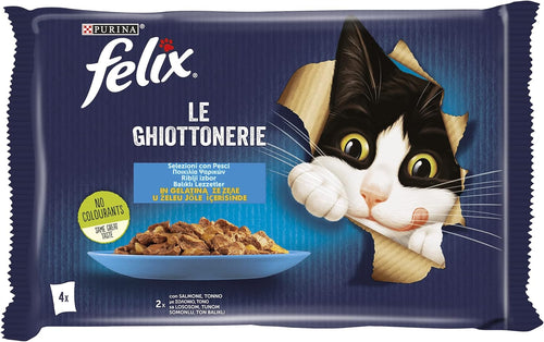 Purina Felix Le Ghiottonerie Cibo Umido per Gatti con Salmone e Tonno, 4 x 85g