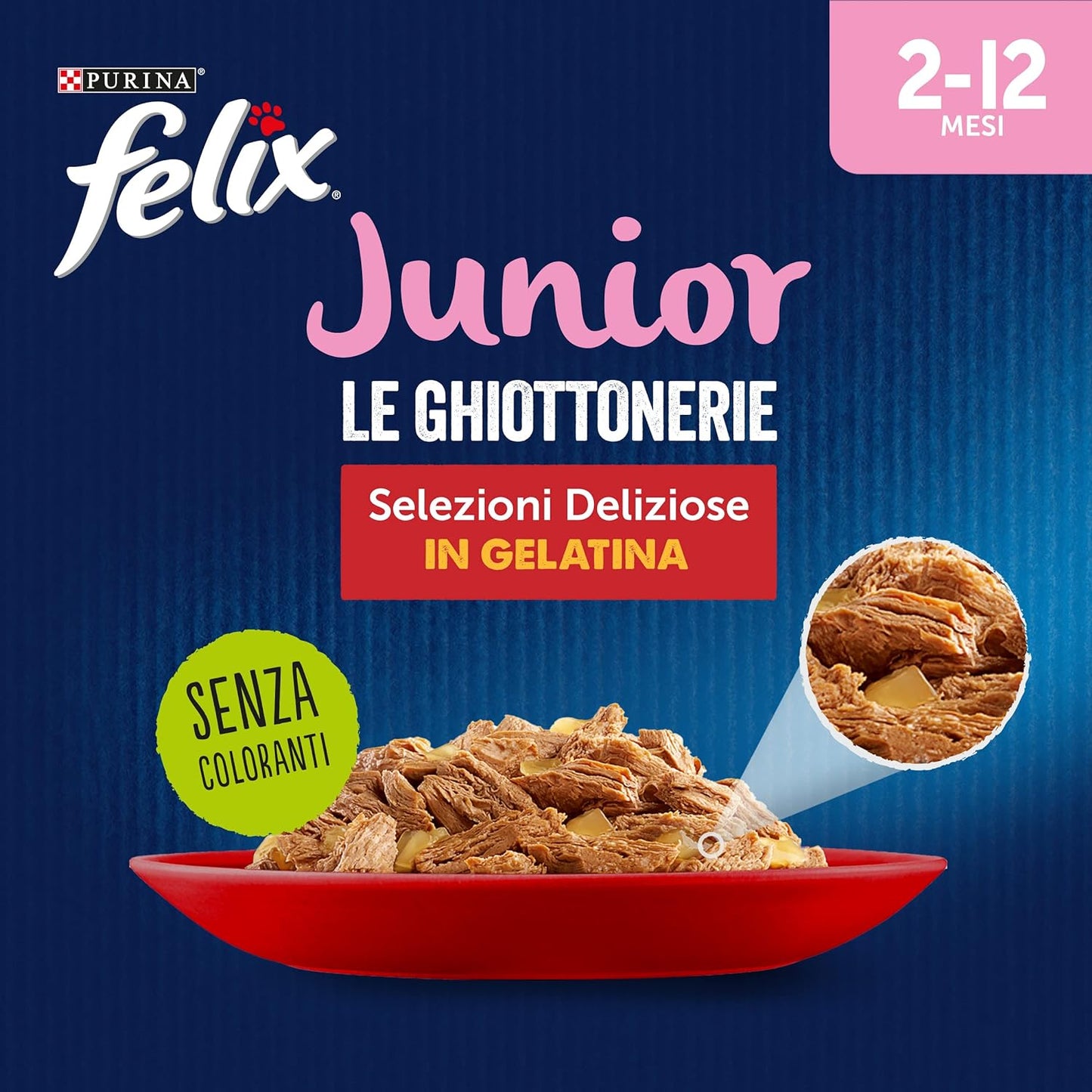 Purina Felix Le Ghiottonerie Cibo Umido per Gatti Junior con Manzo e Pollo, 48 buste da 85g