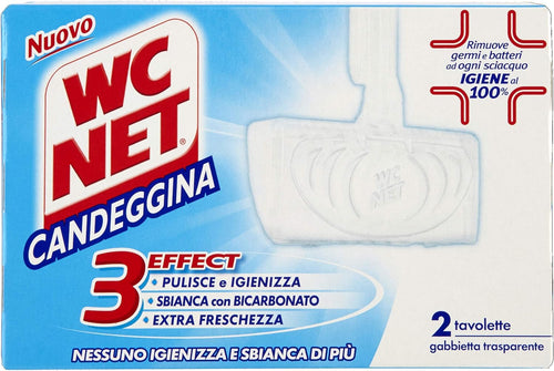 Wc Net - Tavoletta Candeggina 3 Effect, Detergente Igienizzante Solido per WC, Azione Pulente e Sbiancante, 2 Pezzi x 1 Confezione