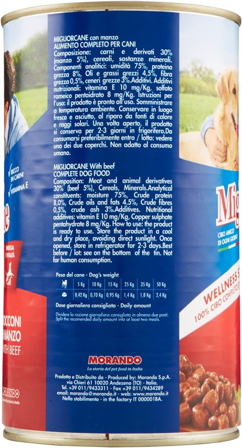 Migliorcane Alimento Completo per Cani Adulti, Bacconi con Manzo, Vitamine e Sali Minerali, 1250g