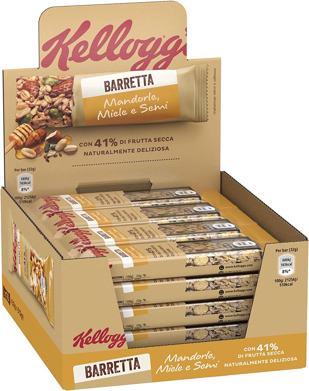 Display Barrette Kellogg's Mandorle e Miele 16x32gr