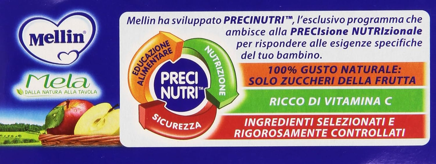 Mellin - Omogeneizzato, Mela - 12 confezioni da 2 pezzi da 100 g [24 pezzi, 2400 g]