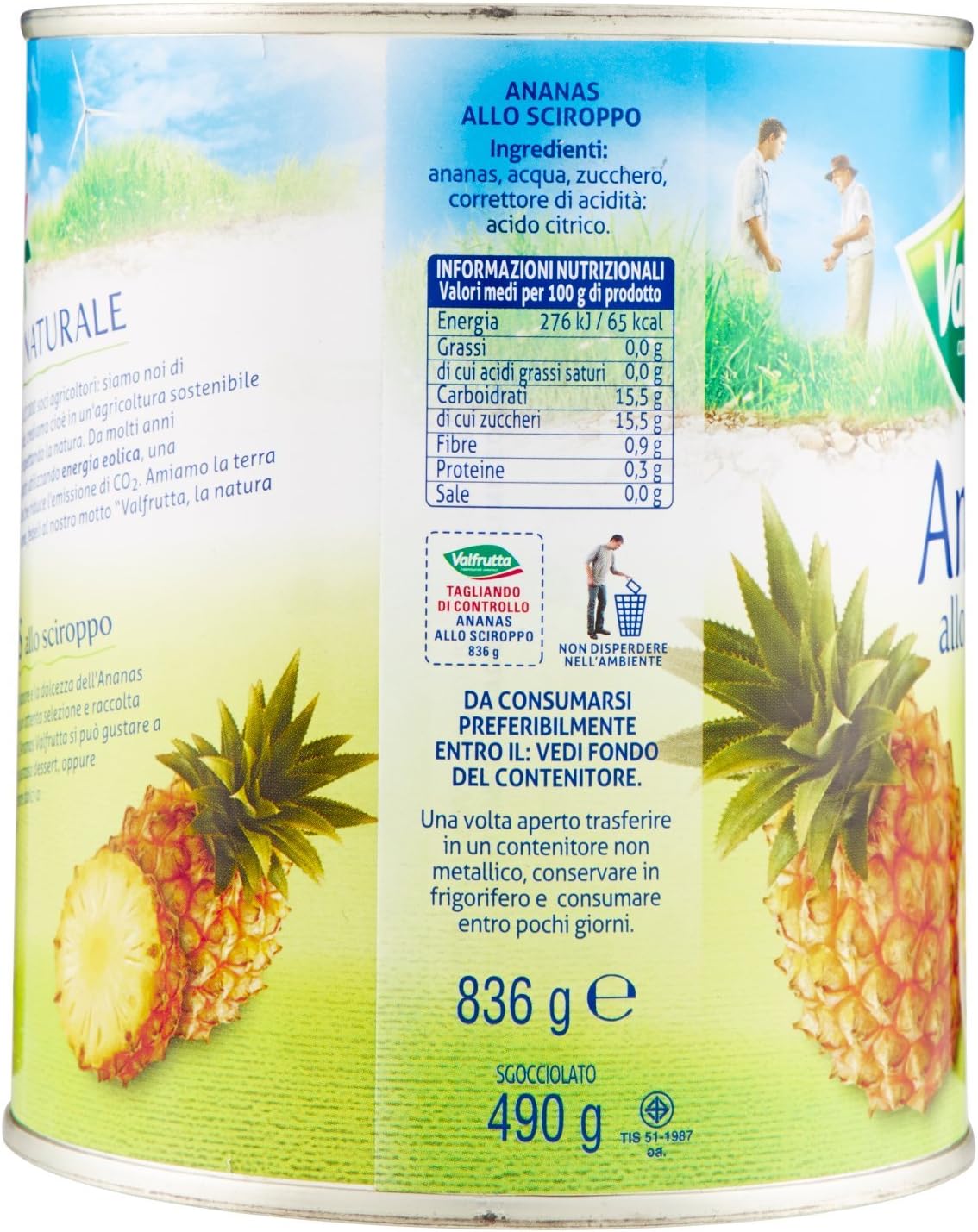 Valfrutta - Ananas, Allo Sciroppo - 836 G - [confezione da 6]