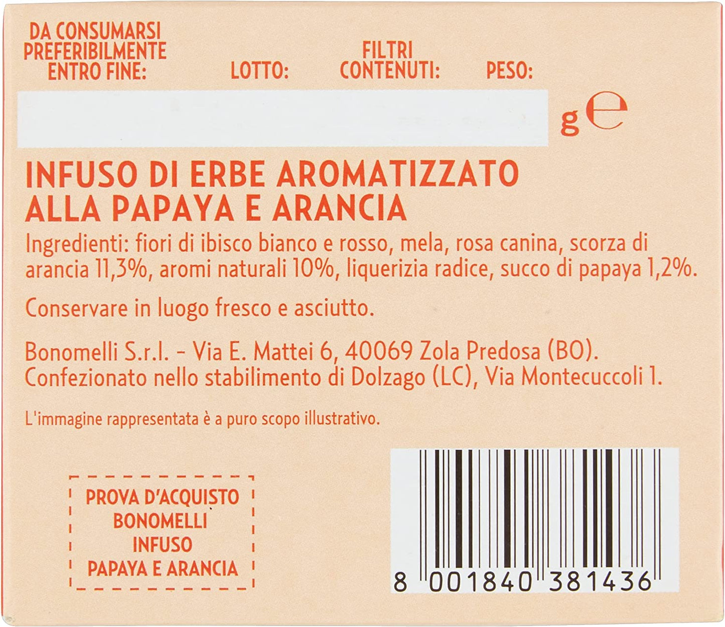 Bonomelli Infusi Fruttosi, Papaya e Arancia, Confezione da 12 Filtri, Gusto Esotico e Fresco, Infusione a Caldo e a Freddo, Ingredienti 100% Naturali