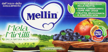 Mellin - Mela Mirtilli, Omogeneizzato per l'Infanzia - 12 confezioni da 2 pezzi da 100 g [24 pezzi, 2400 g]