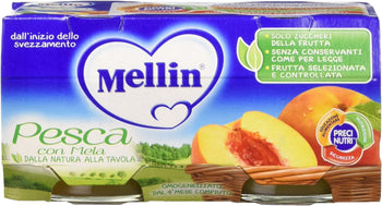 Mellin - Omogeneizzato Pesca - 12 confezioni da 2 pezzi da 100 g [24 pezzi, 2400 g]