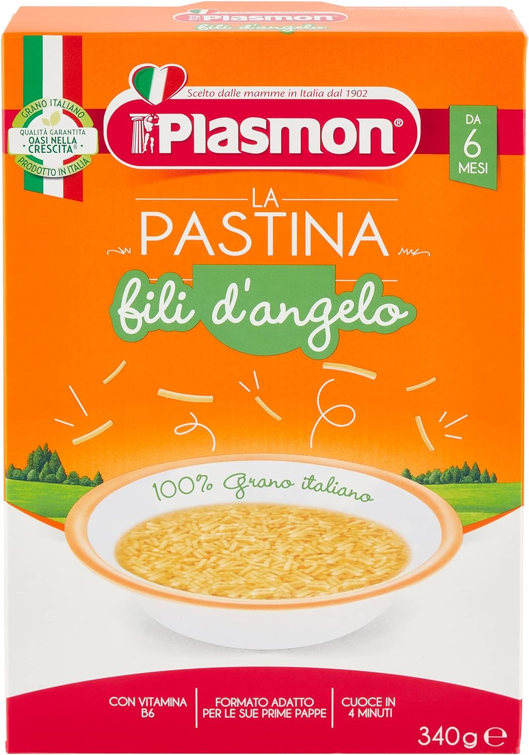 Plasmon La Pastina Fili d'Angelo 340g 12 Box Con Farina di grano tenero 100% Italiano, piccola e morbida in bocca