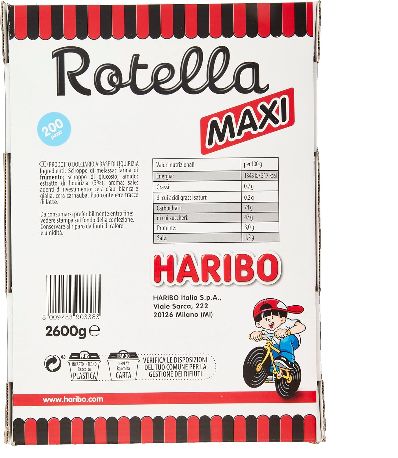 Haribo Maxi Rotella, Caramelle Gommose Incartate Singolarmente, Gusto Liquirizia, Ideali Per Feste - 200 Pezzi Da 13gr [2600gr]