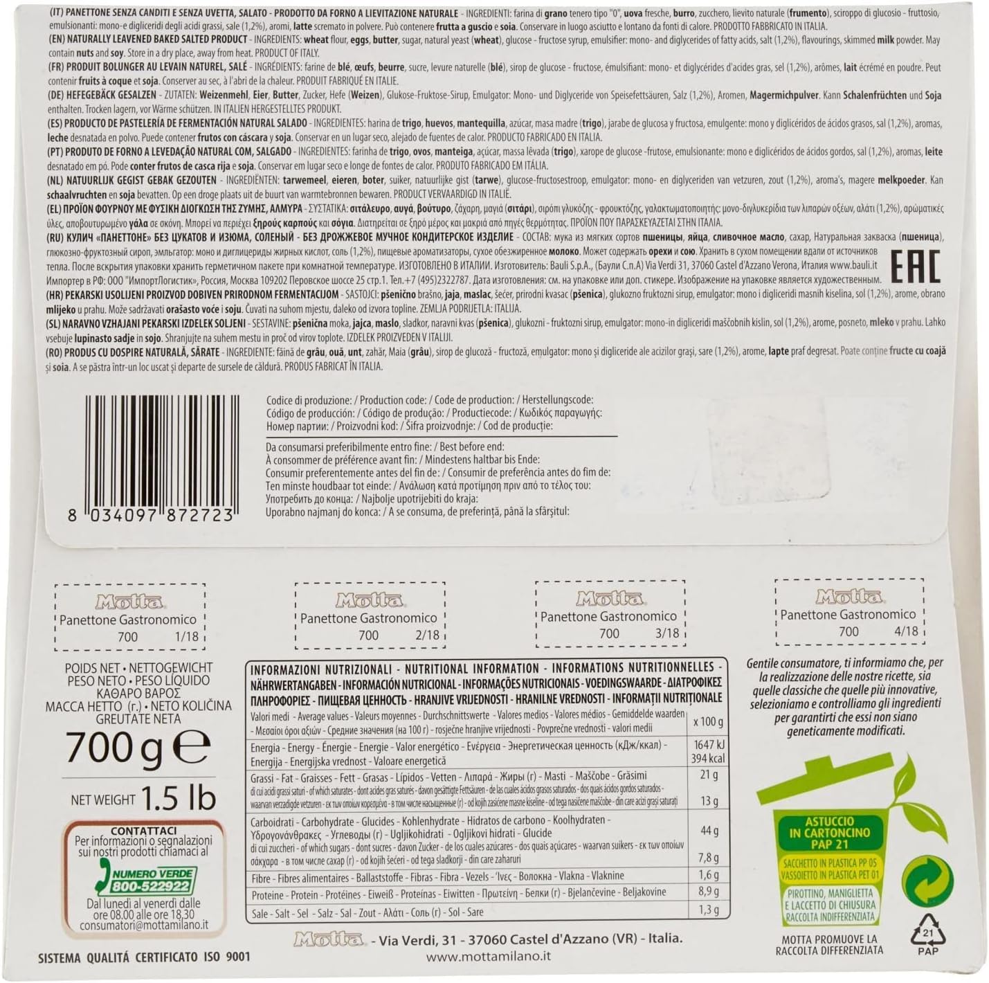 Motta - Panettone Maxi Gastronomico 700 g - Da farcire con creatività