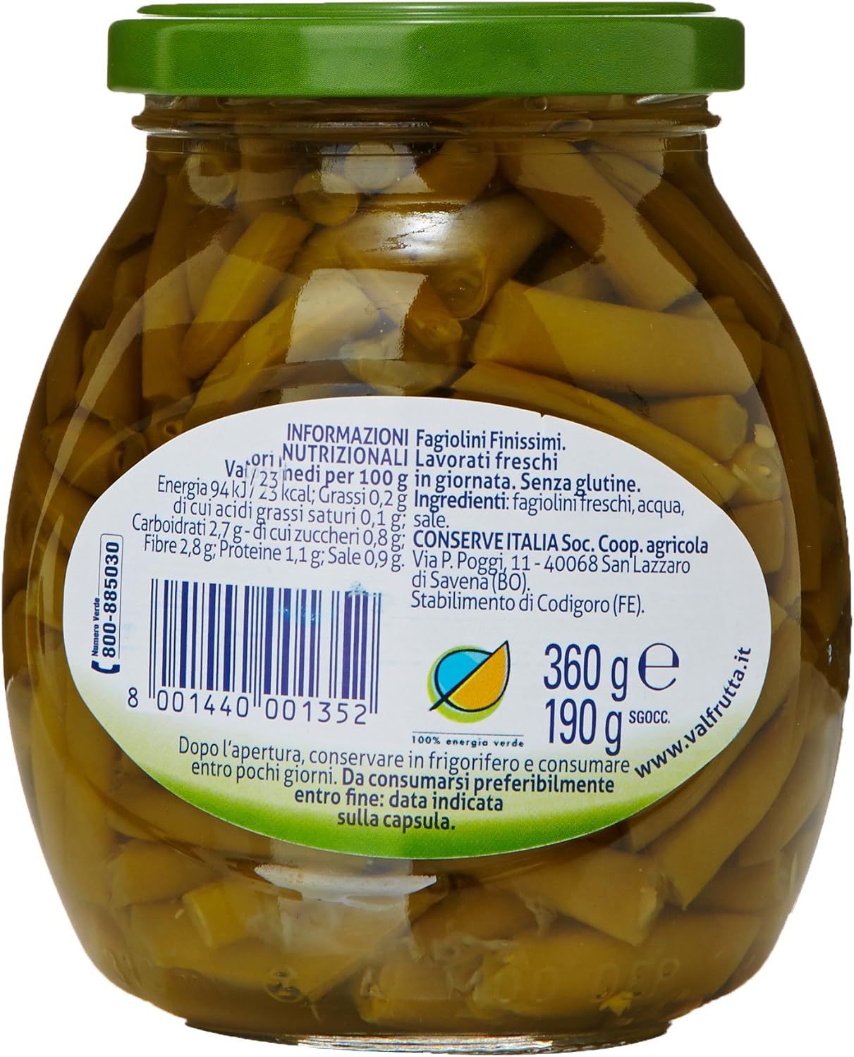 Valfrutta Fagiolini Finiss.Vetro Gr.370