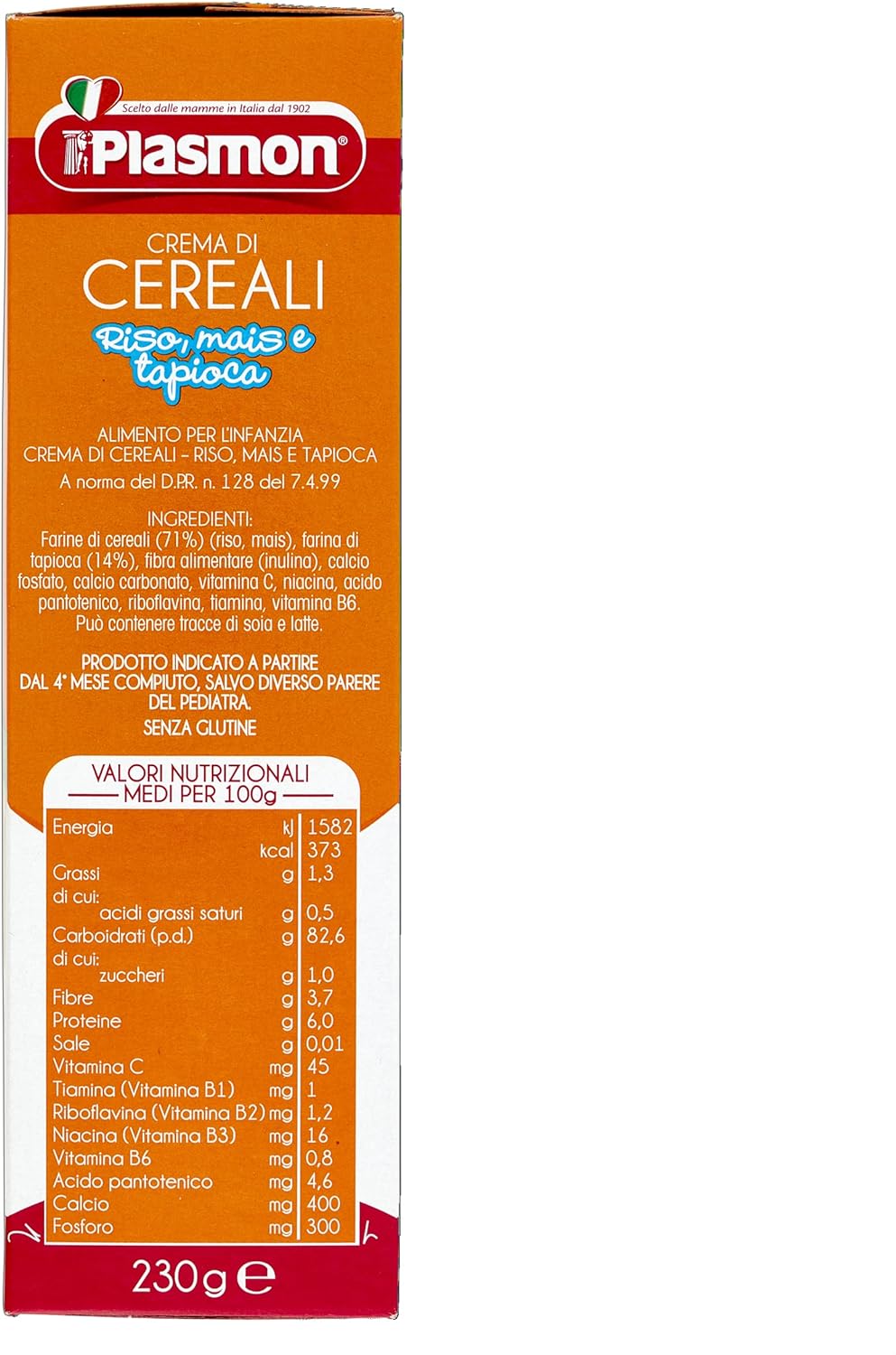 Plasmon Crema di Cereali Riso, Mais, Tapioca - 230 g, 6 Confezioni