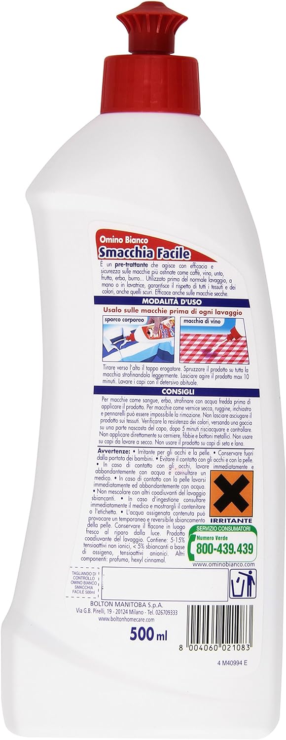 Omino Bianco - Smacchia Facile, Pre-trattante - 4 pezzi da 500 ml [2 l]