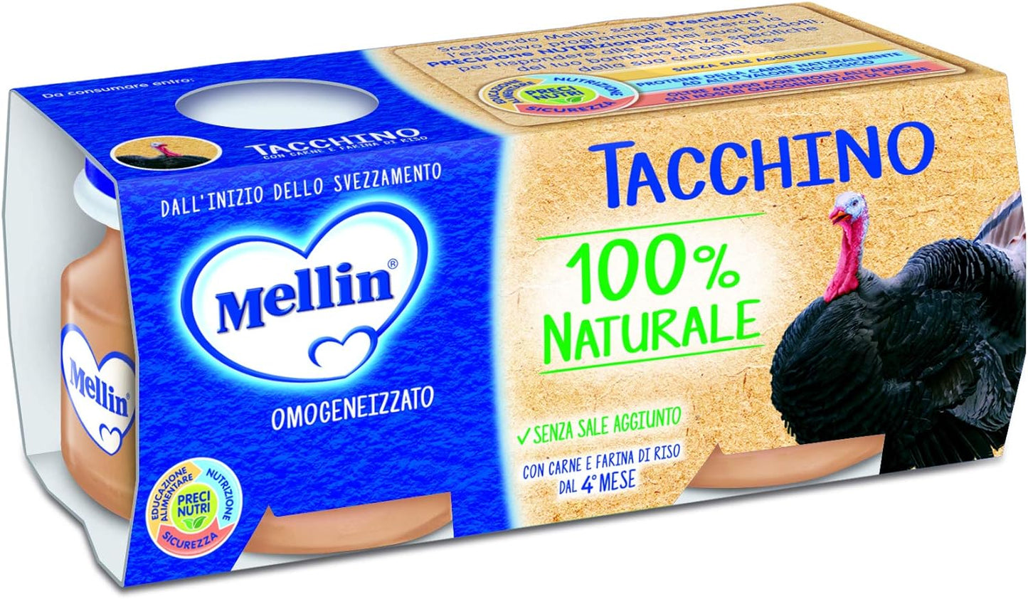 Mellin Omogeneizzato di Tacchino 100% Naturale – 12 Vasetti da 80 gr