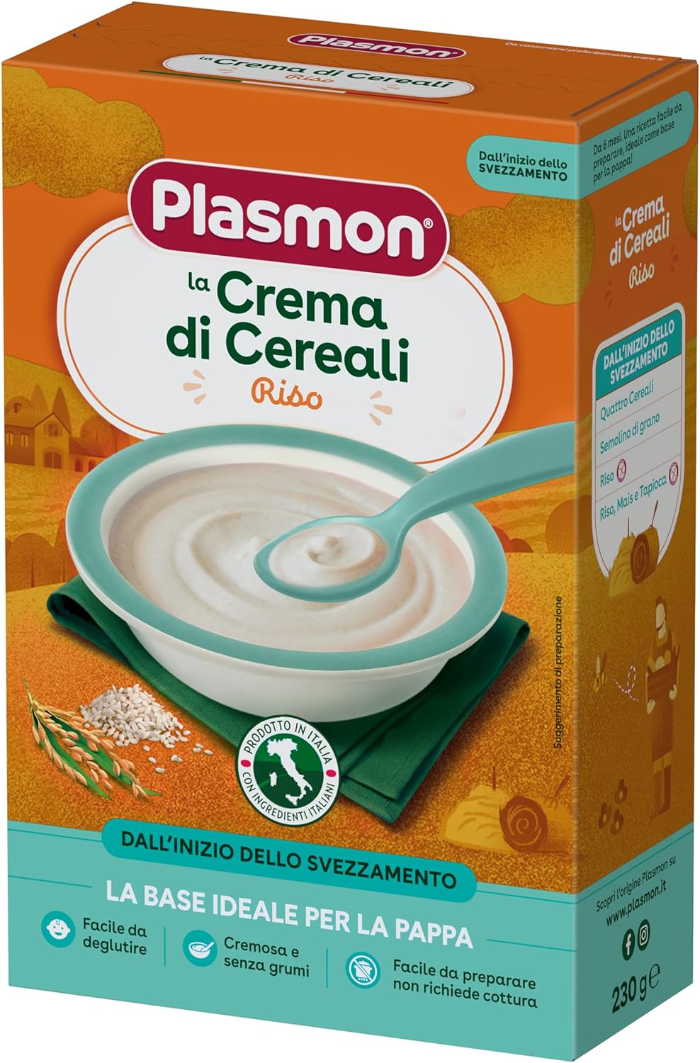 Plasmon Crema di Cereali di Riso 230g Con Ingredienti selezionati, La base ideale per la pappa, Confezione da 6