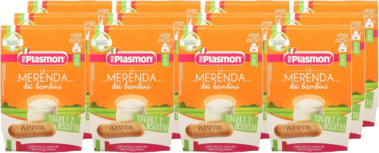 Plasmon Omogeneizzato La Merenda dei Bambini Yogurt e Biscotto 120gr 24 Vaschette Con materie prime selezionate, Ricetta golosa preparata con cura