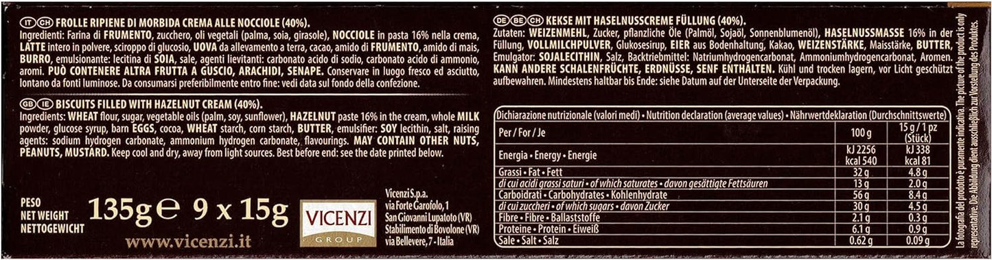 Grisbi L'Originale Biscotti Frolle Croccante Ripiene di Crema alle Nocciole135g