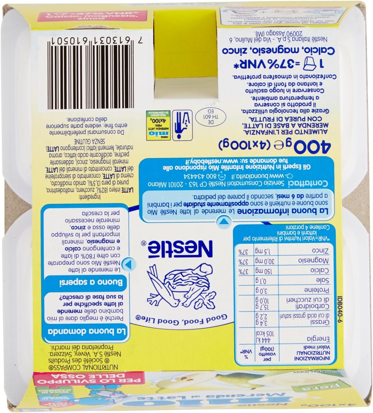 Nestlé Mio - Merenda al Latte Pera, senza Glutine, da 6 Mesi - 3 confezioni da 4 vasetti di plastica da 100 g [12 vasetti, 1200 g]