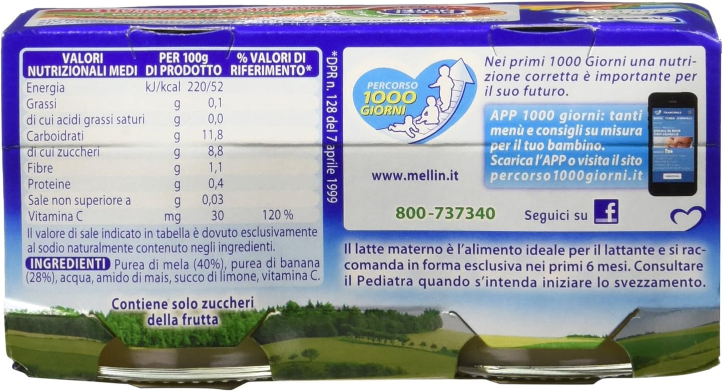 Mellin Omogeneiz.Mela/Banana - 12 confezioni da 2 pezzi da 100 g [24 pezzi, 2400 g]