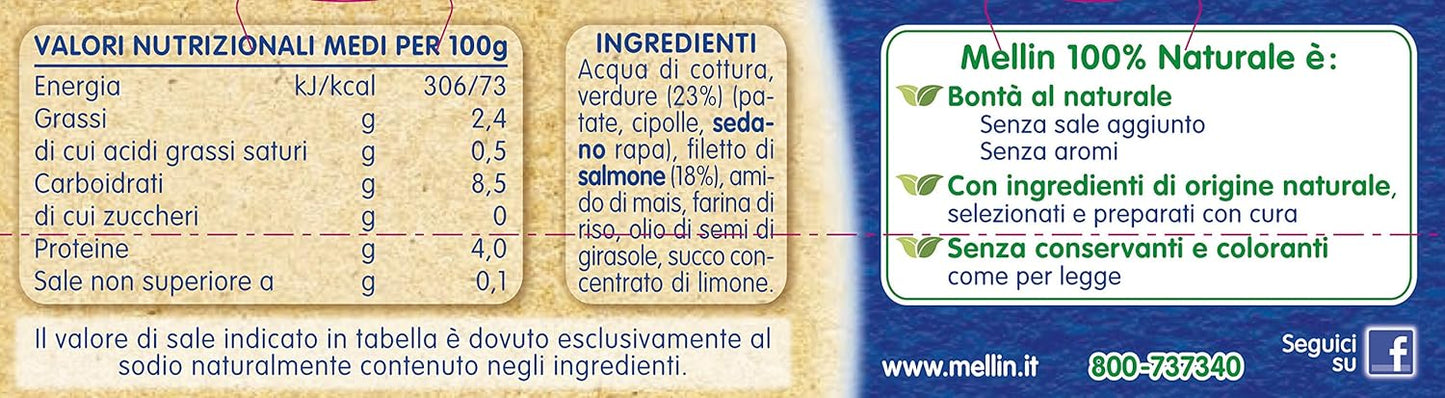 Mellin Omogeneizzato Salmone e Verdure, 24 Vasetti da 80 g