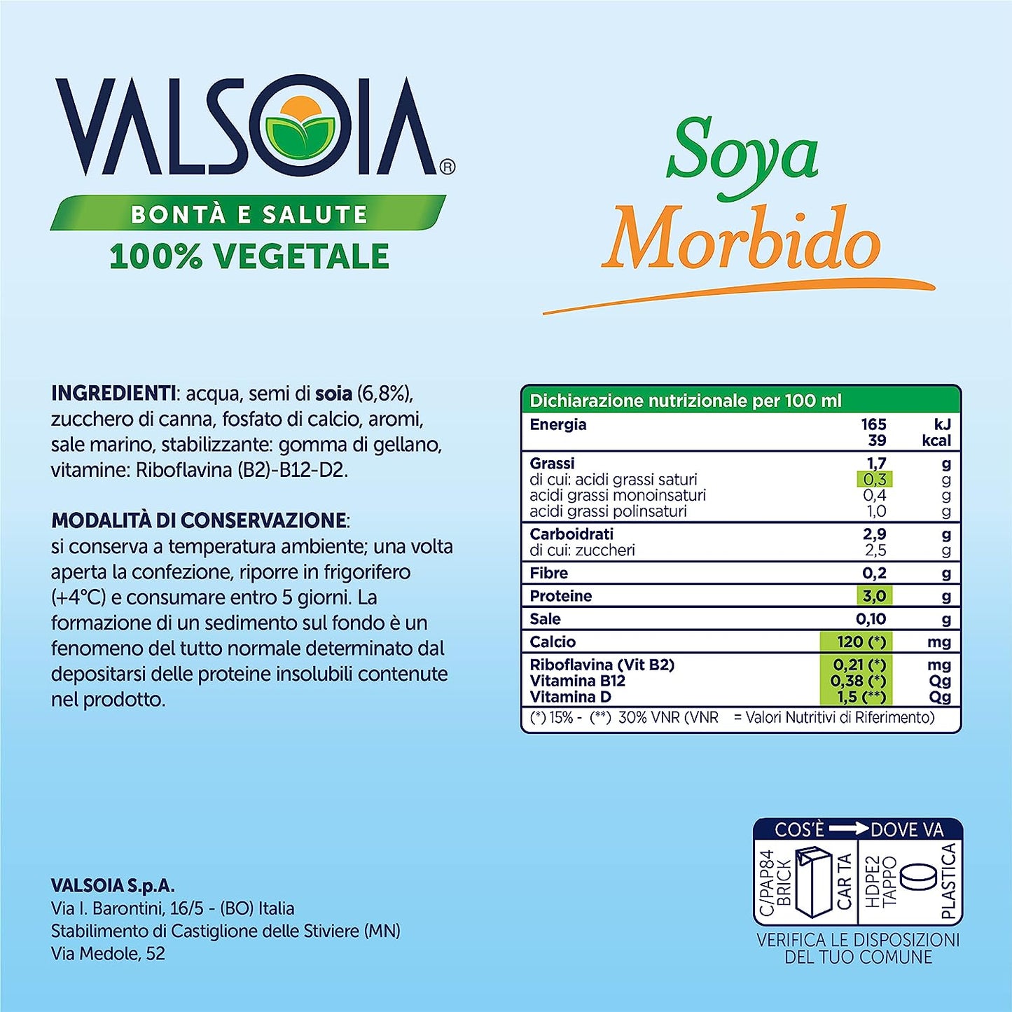 Valsoia - Bevanda Soia Gusto Morbido, Formato Tetra Brik da 1000 ml, 100% Vegetale, Senza Lattosio e Glutine, Fonte di Proteine Vegetali, Ideale anche per Vegani, Vegetariani e Celiaci