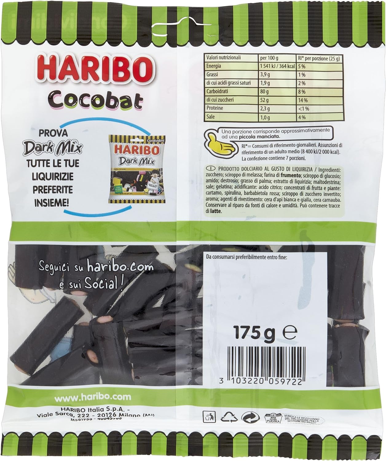 Haribo Cocobat, Caramelle Gommose Ripiene, Gusto Liquirizia, Ideali per Feste e Dolci Momenti di Relax - 175gr