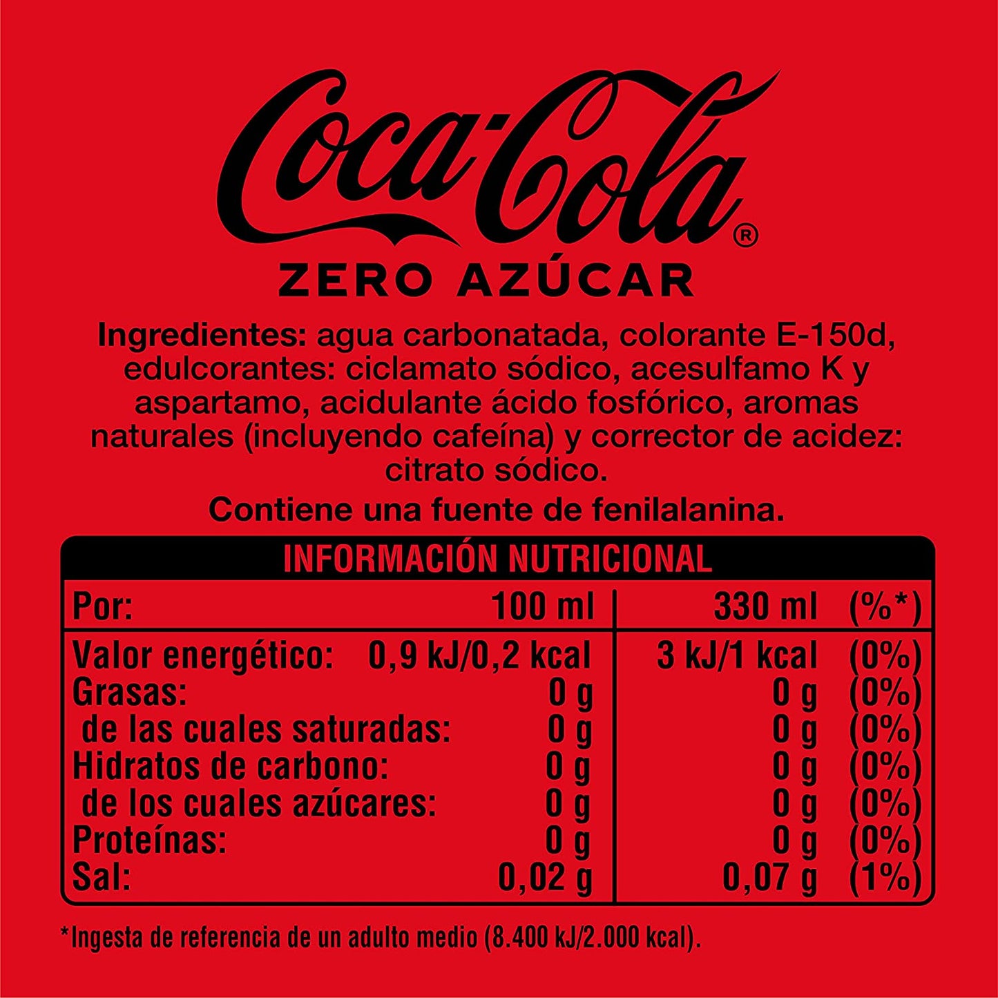 Refresco de Cola Coca Cola Zero lata pack 12x33 cl